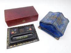 Victorian mother-of-pearl inlaid black lacquer papier-mache desk stand,