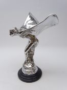 Large chromed 'Spirit of Ecstasy' style mascot on stepped ebonised plinth,