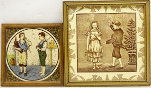 19th century Wedgwood 'December' tile designed by Helen Miles printed in sepia, within gilt frame,