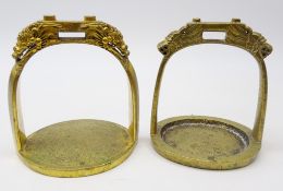 Two Chinese bronze horse stirrups, each cast with Dragons,