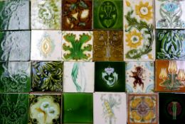 Collection of Victorian and early 20th century Art Nouveau dust-pressed glazed tiles,