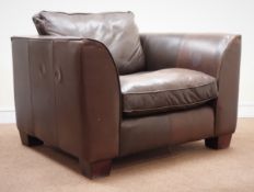 Art Deco style dark brown leather upholstered armchair, W106cm