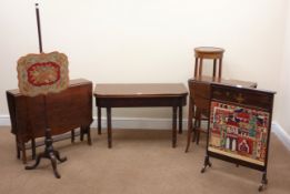 19th century mahogany fold over table, turned supports (W92cm, H56cm,