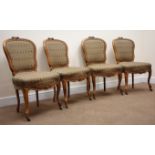 Set four 19th century mahogany framed dining chairs, floral carved cresting rail,