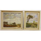 Nina Pickup (British 20th century): 'Breakthrough' and 'Breezy Day', two oils on board signed,