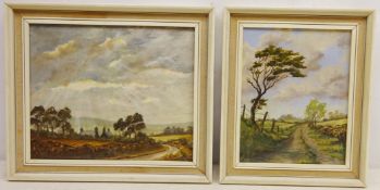 Nina Pickup (British 20th century): 'Breakthrough' and 'Breezy Day', two oils on board signed,