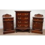 Pair Victorian mahogany bedside cabinets, raised shaped back, single drawer above cupboard,