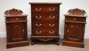 Pair Victorian mahogany bedside cabinets, raised shaped back, single drawer above cupboard,