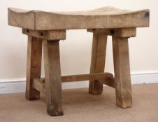 Early 20th century solid beech rectangular butchers block,