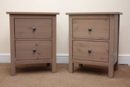 Pair painted bedside chests, two drawers, stile supports, W54cm, H66cm,