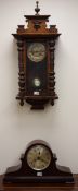 Early 20th century Vienna type wall clock, twin train movement striking the half hours on a gong,