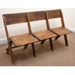 Vintage three seat oak folding bench, W140cm Condition Report <a href='//www.