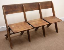 Vintage three seat oak folding bench, W140cm Condition Report <a href='//www.