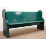 Victorian pew, painted green finish, solid end supports,