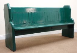 Victorian pew, painted green finish, solid end supports,