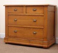 Oak chest, moulded top, two short and two long drawers, W102cm, H85cm,