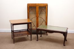 Early 20th century walnut display cabinet, two doors enclosing two glazed shelves,