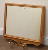 Pine framed rectangular wall mirror with two brass candle sconces, W60cm,