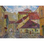 Stas Blinov (Russian 1946-): Town Scene, oil on canvas signed and dated '90,