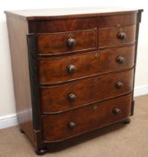 Victorian mahogany breakfront chest, two short and three long drawers, bun feet, W107cm, H112cm,