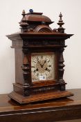 Victorian walnut architectural cased mantel clock, square dial marked Junghans,