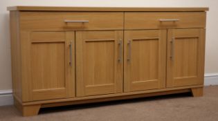 Light oak finish sideboard, two drawers above four cupboards, W164cm, H78cm,