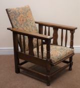 Early 20th century oak framed Morris style adjustable armchair, upholstered back and seat,