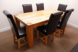 Solid oak rectangular dining table, square supports (W200cm, H80cm,