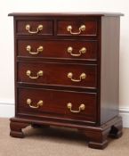 Small Georgian style mahogany chest, two short and three long drawers, shaped bracket feet, W55cm,