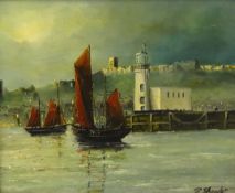 Robert Sheader (British 20th century): Lowestoft Herring Boats Returning to Scarborough Harbour,