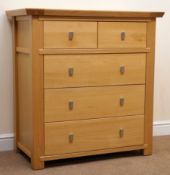 Ponsfords of Sheffield light oak chest, two short and three long drawers, stile supports, W100cm,