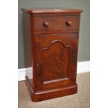 Victorian mahogany bedside cabinet, moulded top, single drawer above cupboard, plinth base, W41cm,