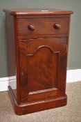 Victorian mahogany bedside cabinet, moulded top, single drawer above cupboard, plinth base, W41cm,