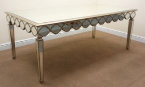 Rectangular mirrored glass dining centre table, moulded top, square tapering supports, W205cm,