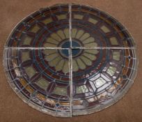 Circular quartered stain glass lead framed window,