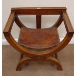 Late 19th century oak X framed chair, leather upholstered seat,