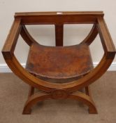 Late 19th century oak X framed chair, leather upholstered seat,