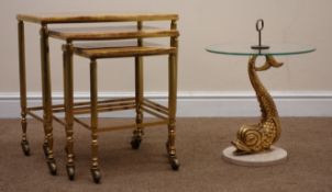 Onyx and gilt brass nest of three tables (W50cm, H52cm,