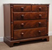 19th century mahogany chest, marble top, two short and three long graduating drawers,