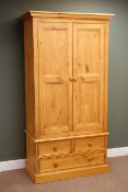 Solid pine double wardrobe, projecting cornice,