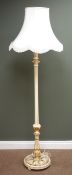 Cream and gilt standard lamp, ornate reeded column with shade,