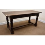 17th century style oak rectangular refectory dining table, turned supports,
