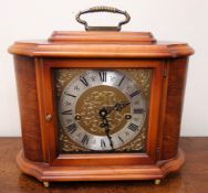 Rapport London walnut cased mantel clock, brass dial with a silvered Roman chapter ring,