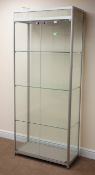 Illuminated shop display cabinet, two glazed doors enclosing three shelves, stile supports, W80cm,