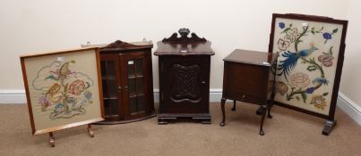 Late Victorian bedside cabinet, raised shaped back, serpentine moulded front, single door,