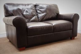 Two seat brown leather sofa (W155cm) and a similar armchair (W121cm) Condition Report