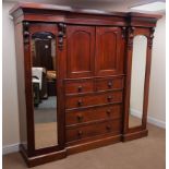 Victorian mahogany triple wardrobe, moulded projecting cornice,