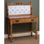 Edwardian walnut marble top washstand, raised tiled back, single drawer,