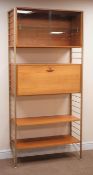 Staples Laddarax teak wall unit, gold painted metal frame, display case with sliding doors,