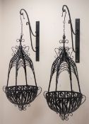 Pair large hanging basket, black painted finish,